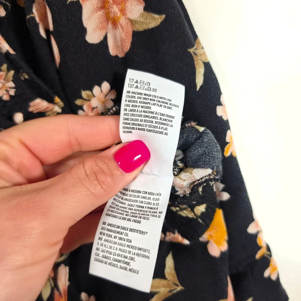 American Eagle Shorts Womens L Black Floral Boho Cottagecore Romantic Festival - Picture 9 of 16